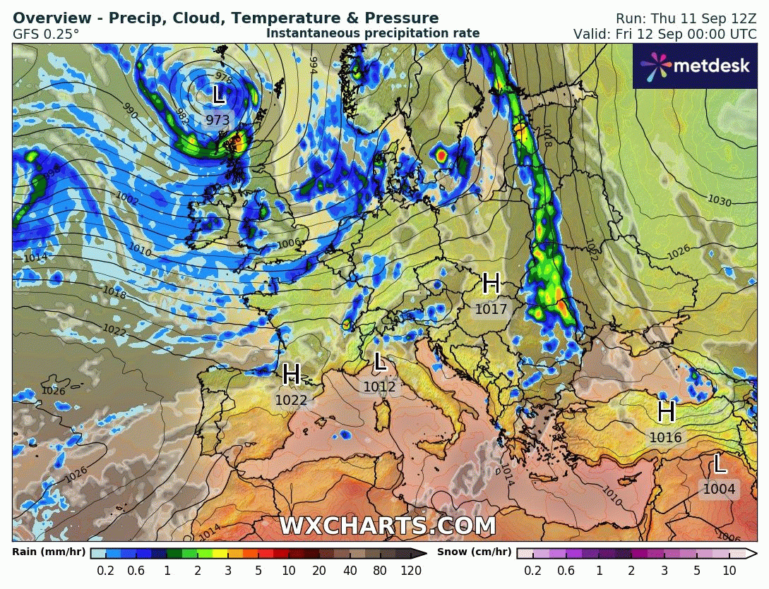 Animación Modelos de Centros de presión y borrascas GFS Europa. Meteosojuela La Rioja