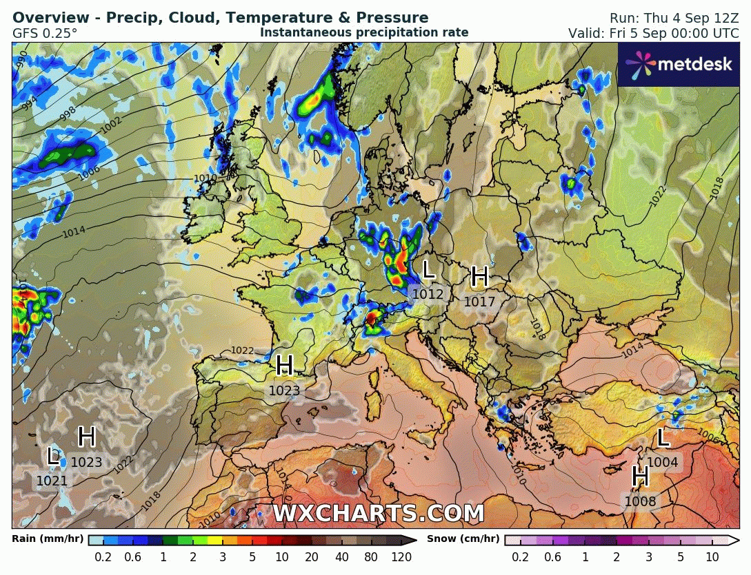 Animación Modelos de Centros de presión y borrascas GFS Europa. Meteosojuela La Rioja