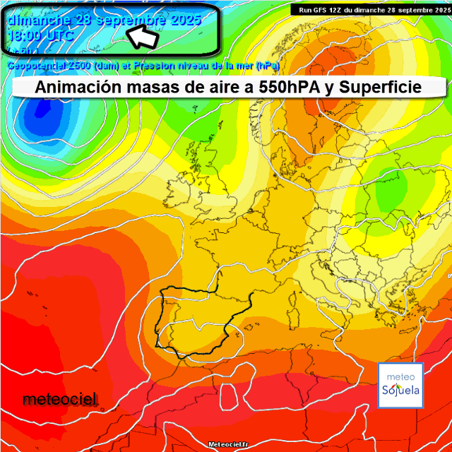 Animación Masas de aire 500hPa y Superficie. Meteosojuela