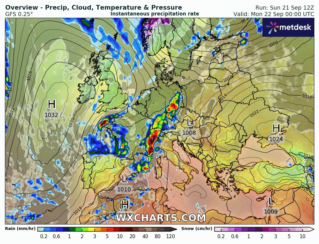 Animación Modelos de Centros de presión y borrascas GFS Europa. Meteosojuela La Rioja