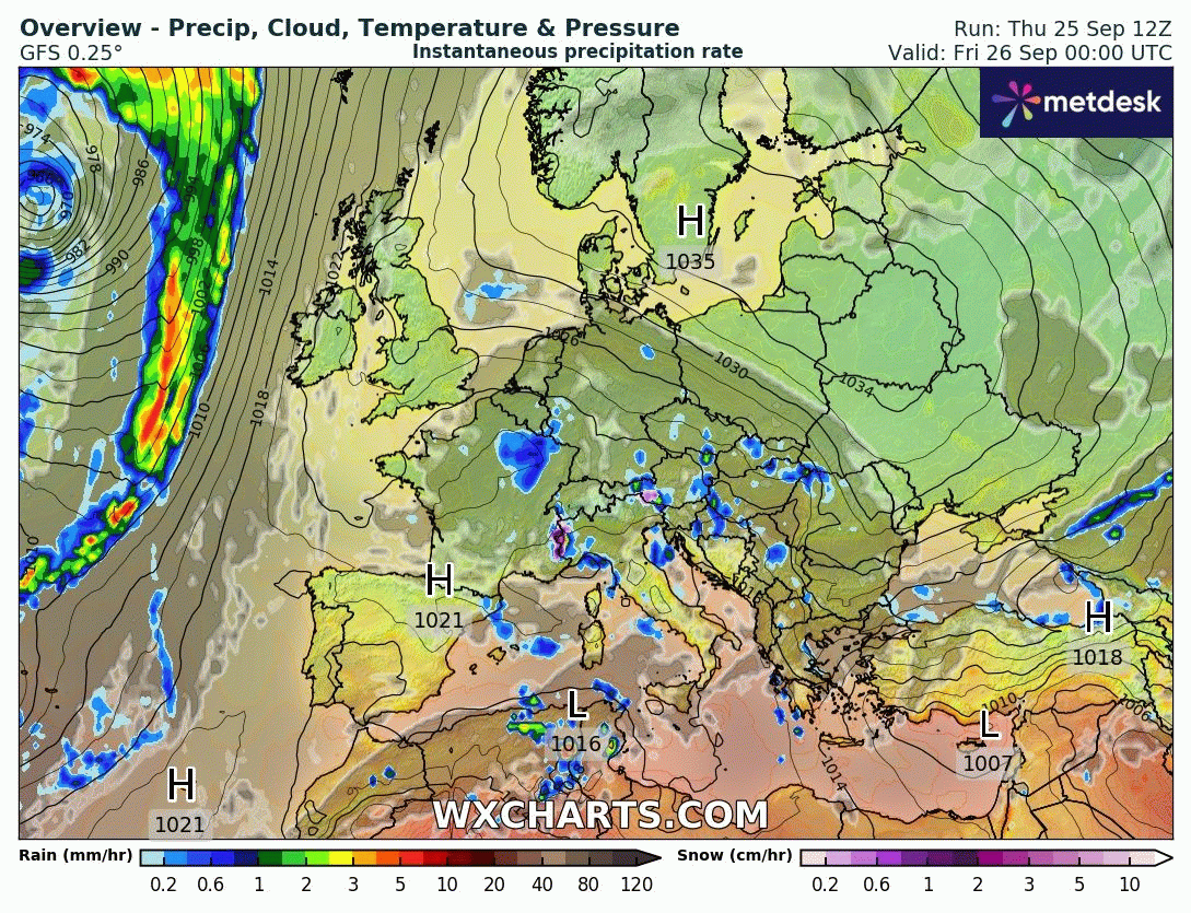Animación Modelos de Centros de presión y borrascas GFS Europa. Meteosojuela La Rioja