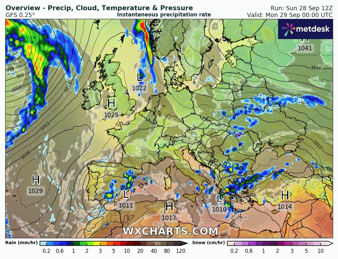 Animación Modelos de Centros de presión y borrascas GFS Europa. Meteosojuela La Rioja