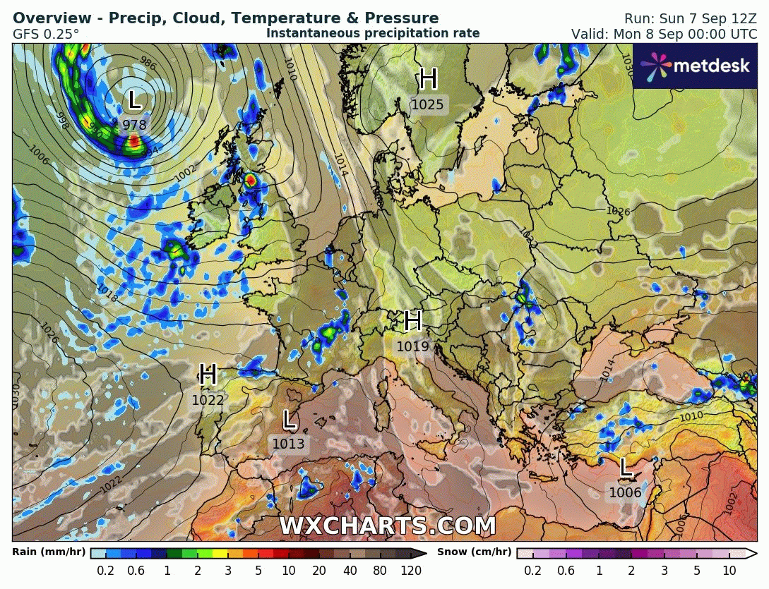 Animación Modelos de Centros de presión y borrascas GFS Europa. Meteosojuela La Rioja