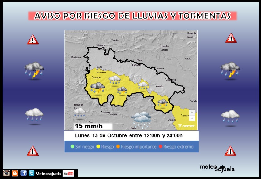 Aviso Amarillo por Lluvias y Tormentas en La Rioja AEMET