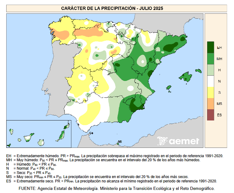 Caracter de la Precipitación Julio 2025