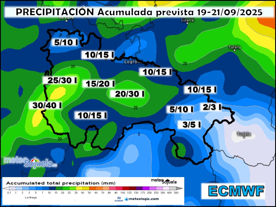 Precipitación Acumulada según ECMWF .Meteosojuela La Rioja