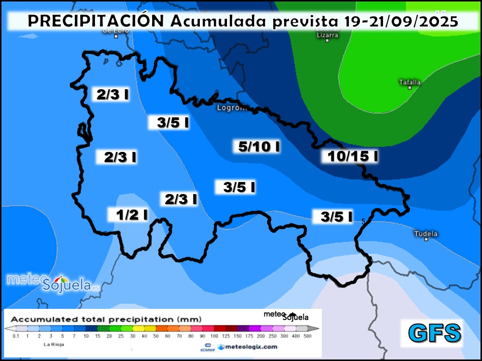Precipitación Acumulada según GFS. Meteosojuela La Rioja