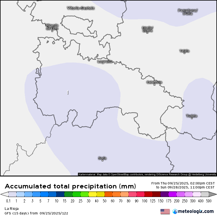 Precipitación Acumulada según GFS. Meteosojuela La Rioja