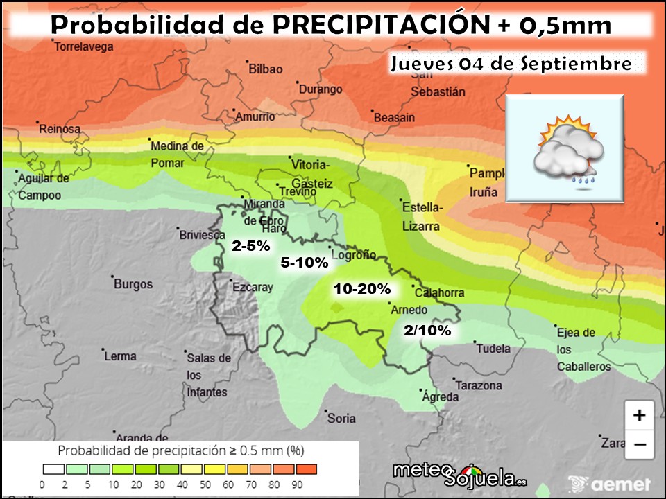 Probabilidad de Precipitación según AEMET. Meteosojuela La Rioja