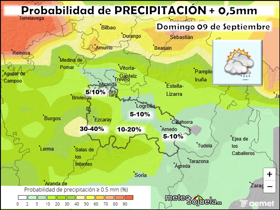 Probabilidad de Precipitación según AEMET. Meteosojuela La Rioja