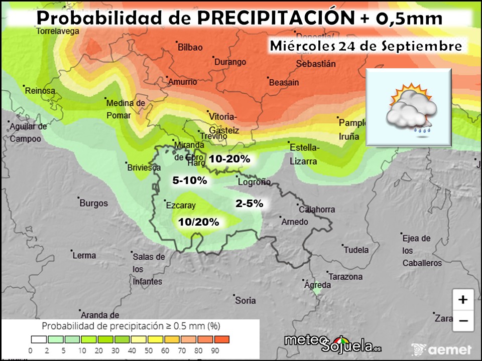 Probabilidad de Precipitación según AEMET. Meteosojuela La Rioja