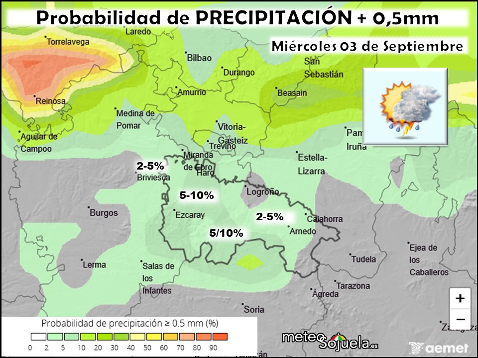Probabilidad de Precipitación según AEMET. Meteosojuela La Rioja