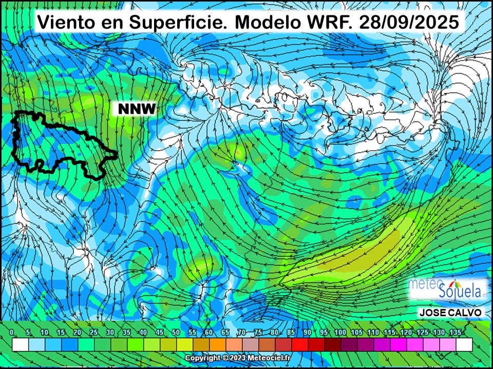 Viento en Superficie Modelo WRF NNW Meteosojuela.