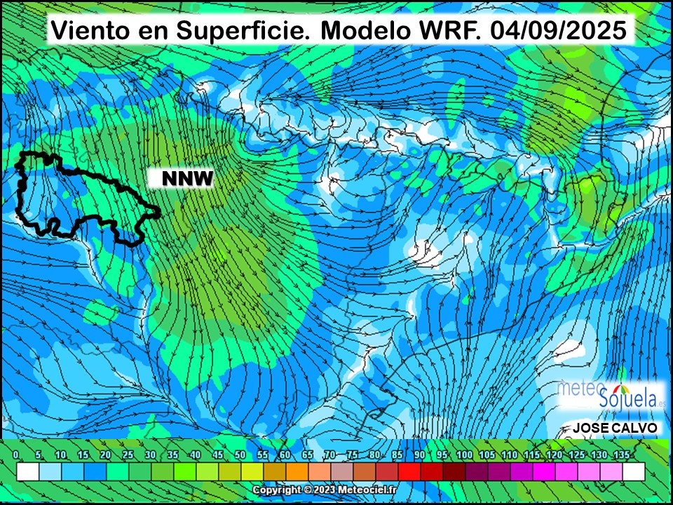 Viento en Superficie Modelo WRF NNW Meteosojuela.