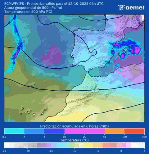 Altura Geopotencial y Temperatura a 500hPa AEMET