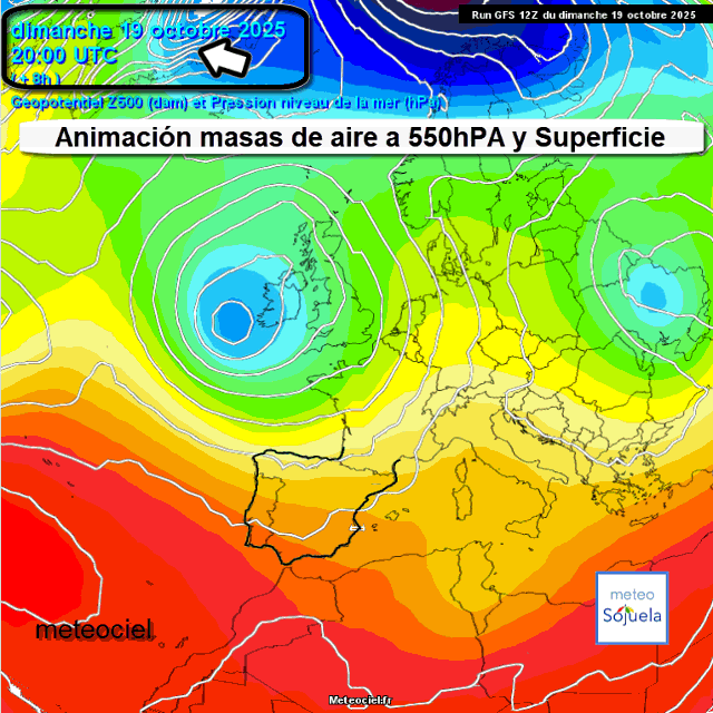 Animación Masas de aire 500hPa y Superficie. Meteosojuela