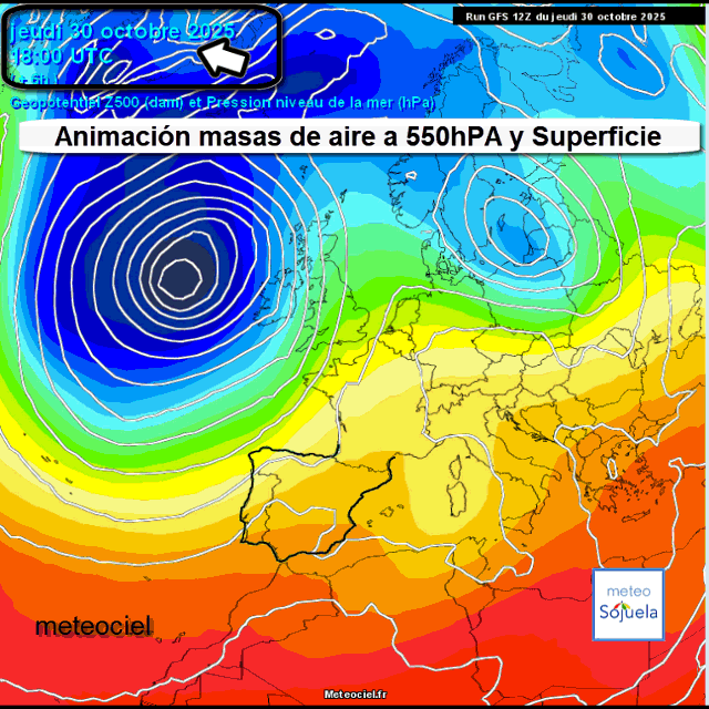 Animación Masas de aire 500hPa y Superficie. Meteosojuela