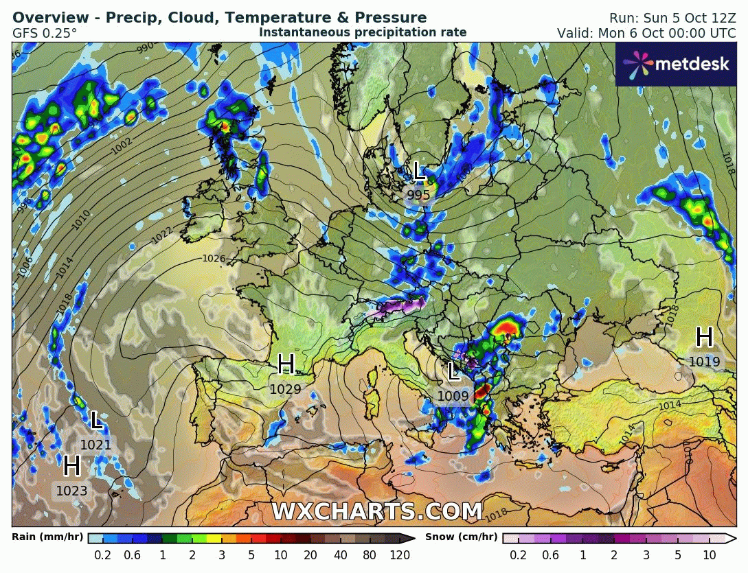 Animación Modelos de Centros de presión y borrascas GFS Europa. Meteosojuela La Rioja