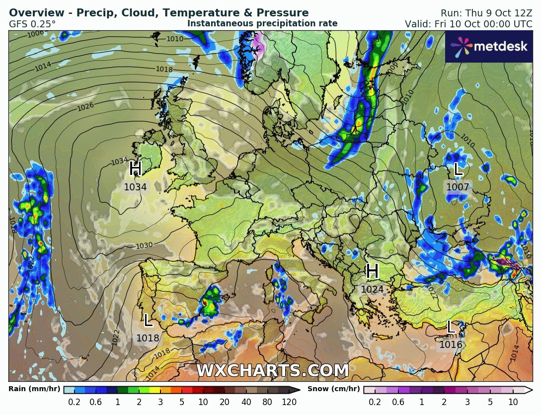 Animación Modelos de Centros de presión y borrascas GFS Europa. Meteosojuela La Rioja