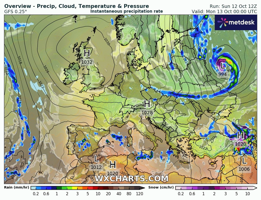 Animación Modelos de Centros de presión y borrascas GFS Europa. Meteosojuela La Rioja