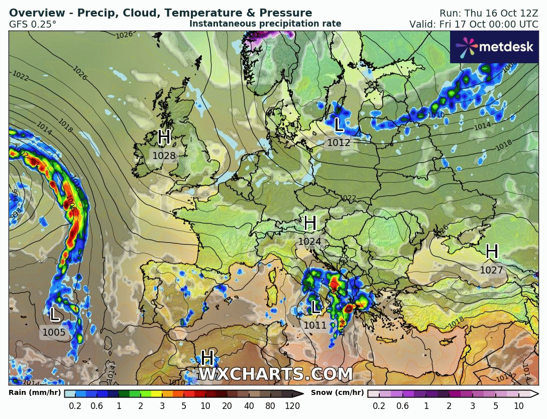 Animación Modelos de Centros de presión y borrascas GFS Europa. Meteosojuela La Rioja