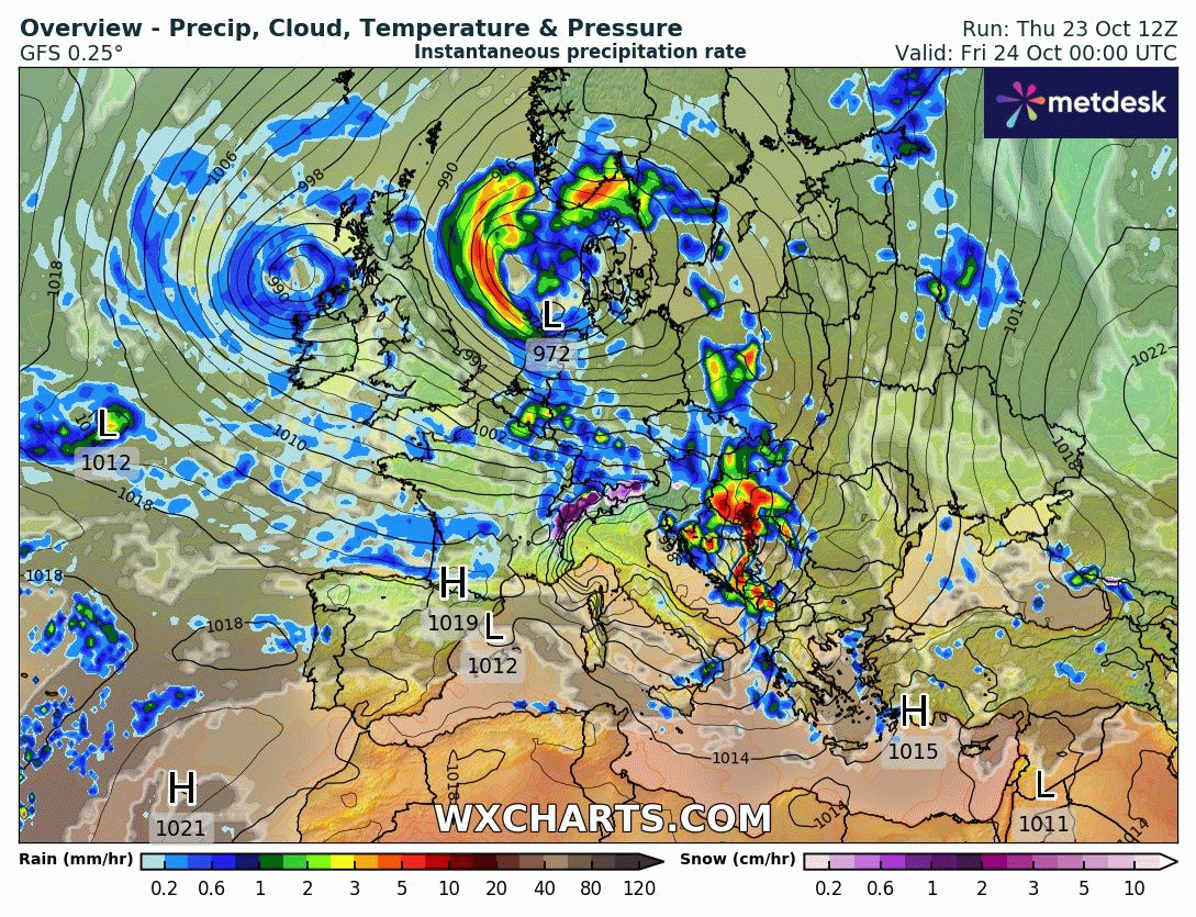 Animación Modelos de Centros de presión y borrascas GFS Europa. Meteosojuela La Rioja