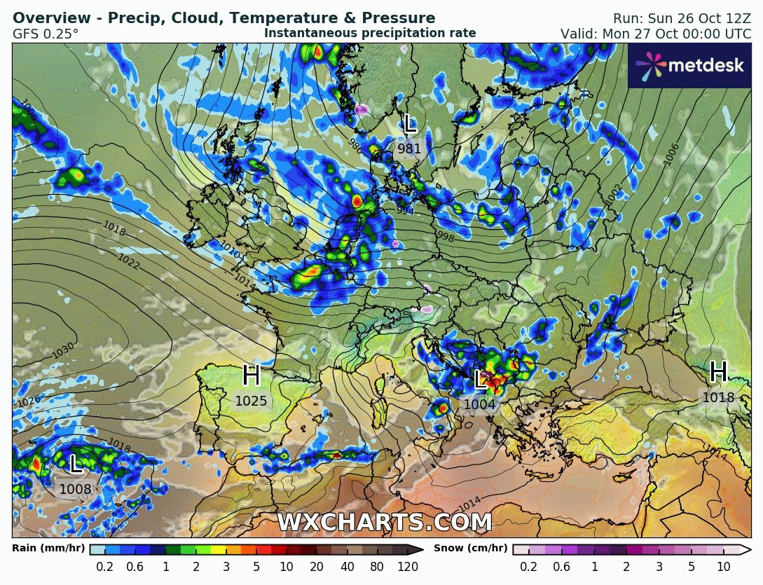 Animación Modelos de Centros de presión y borrascas GFS Europa. Meteosojuela La Rioja