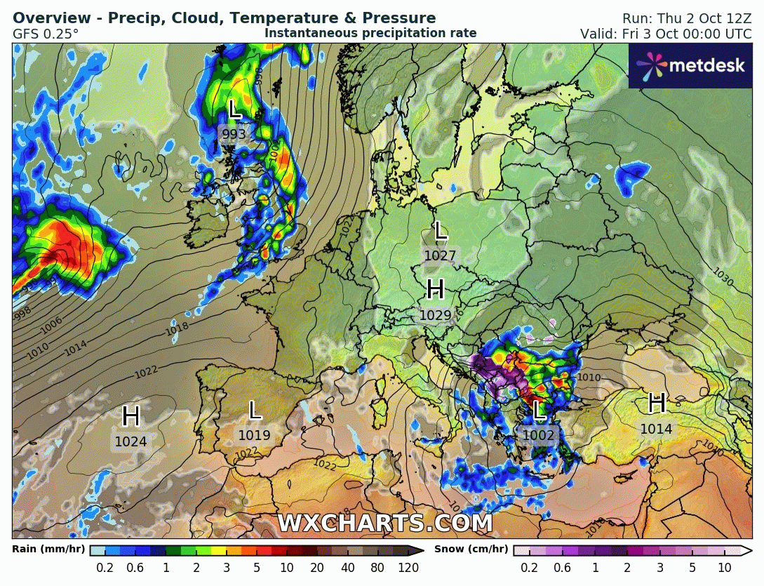 Animación Modelos de Centros de presión y borrascas GFS Europa. Meteosojuela La Rioja
