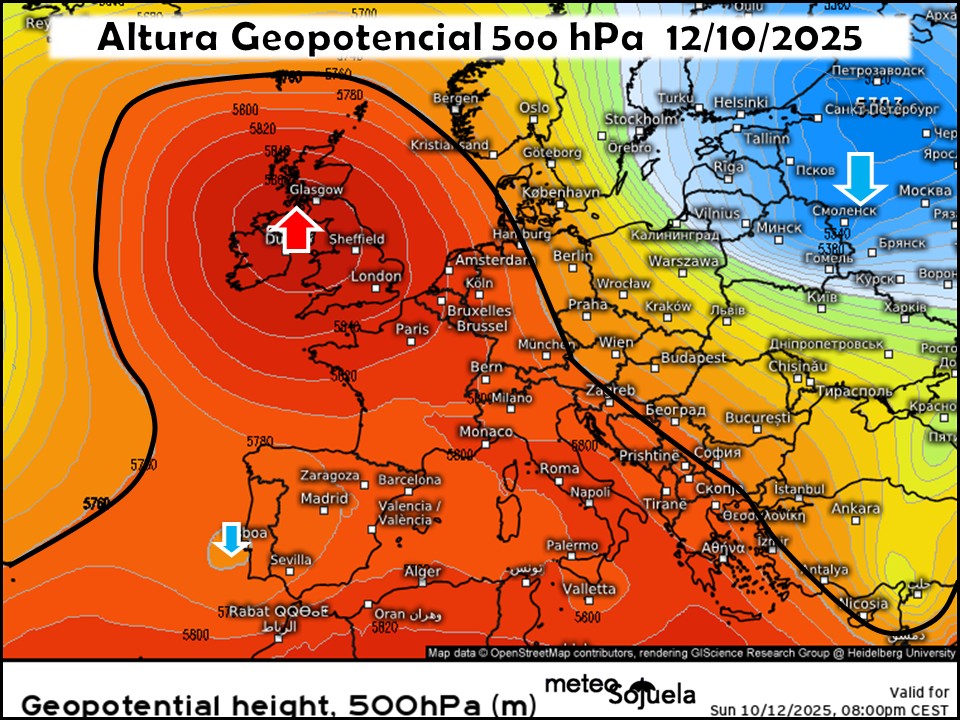DORSAL anticiclónica y algo de aire frío en altura por el Sur
