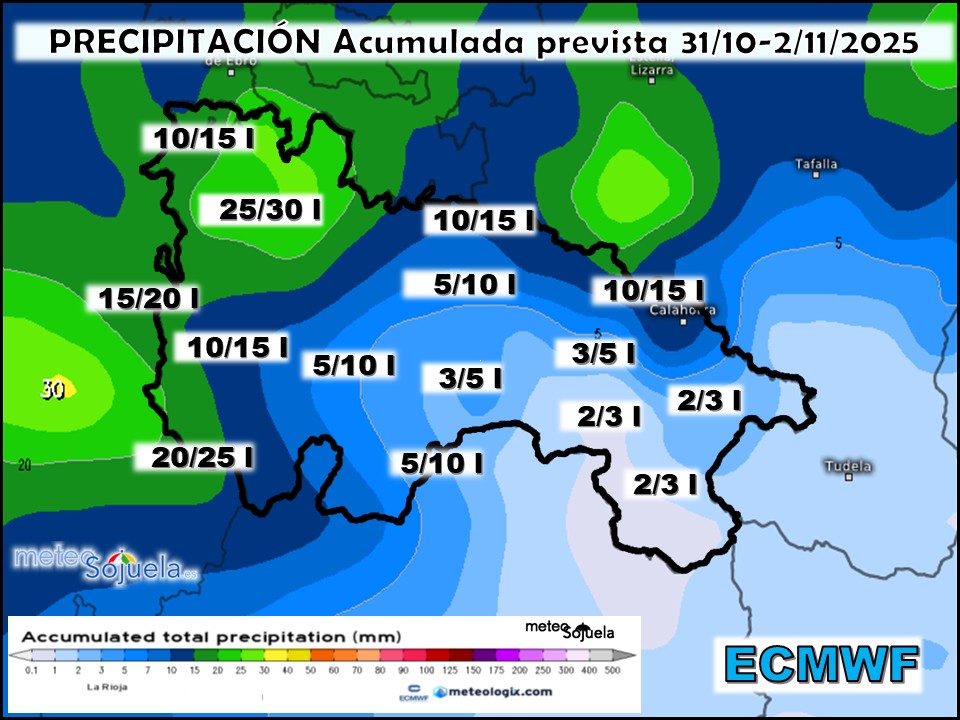 Precipitación Acumulada según ECMWF Meteosojuela La Rioja