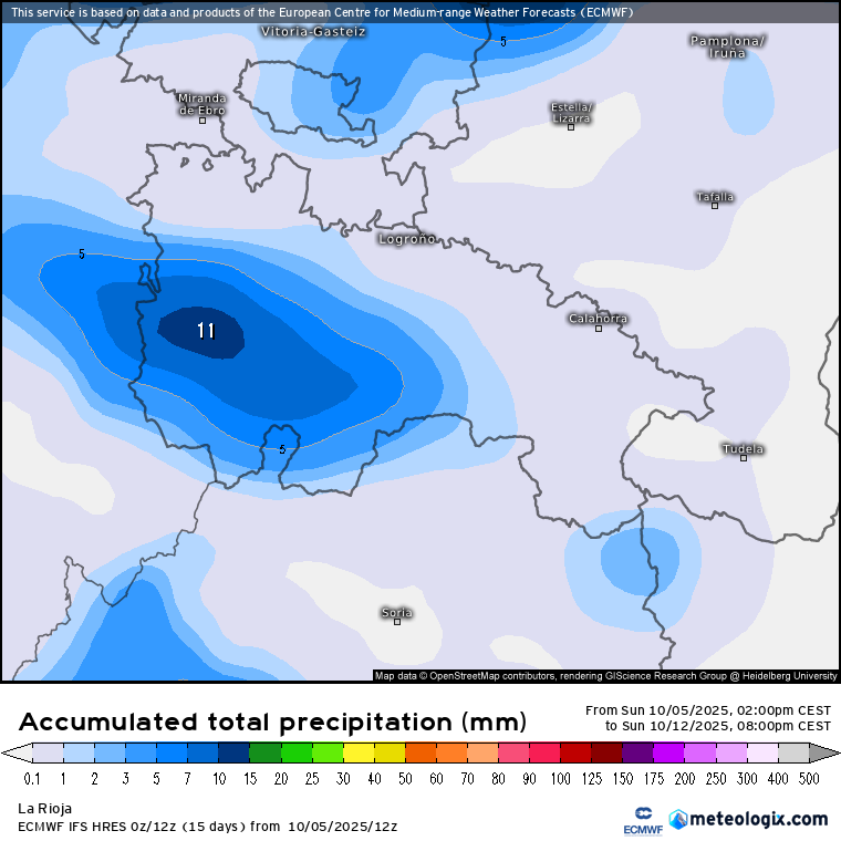 Precipitación Acumulada según ECMWF. Meteosojuela La Rioja