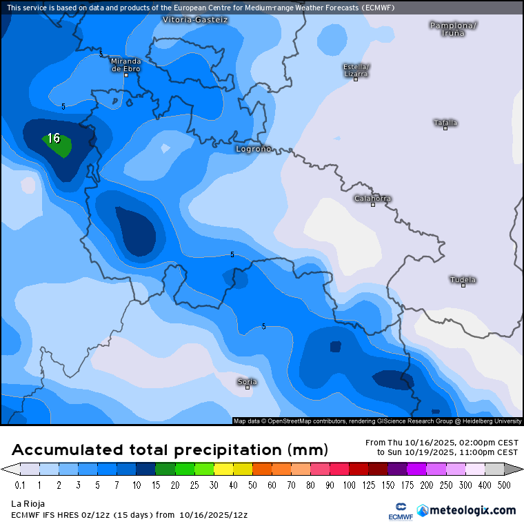 Precipitación Acumulada según ECMWF. Meteosojuela La Rioja