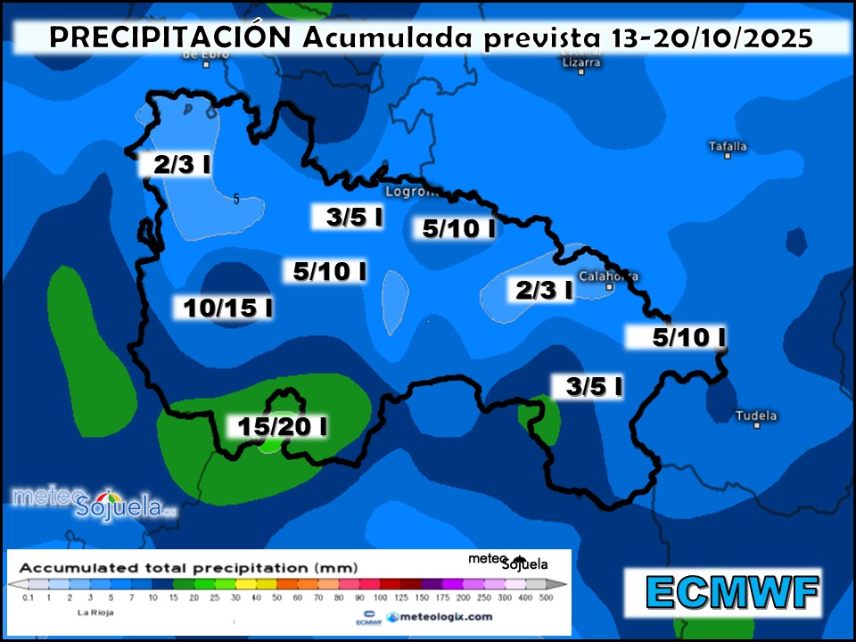 Precipitación Acumulada según ECMWF. Meteosojuela La Rioja