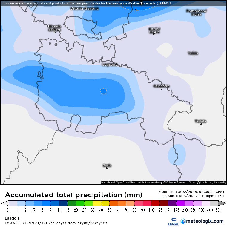 Precipitación Acumulada según ECMWF. Meteosojuela La Rioja