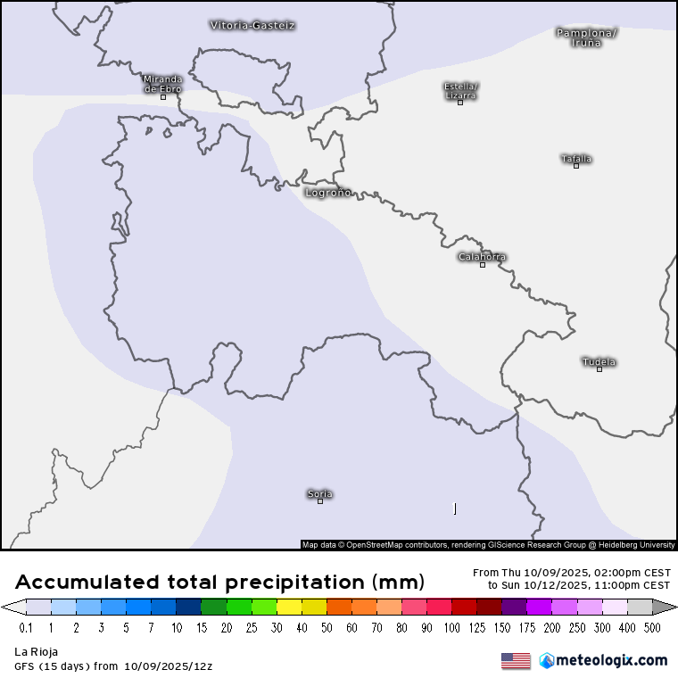 Precipitación Acumulada según GFS. Meteosojuela La Rioja
