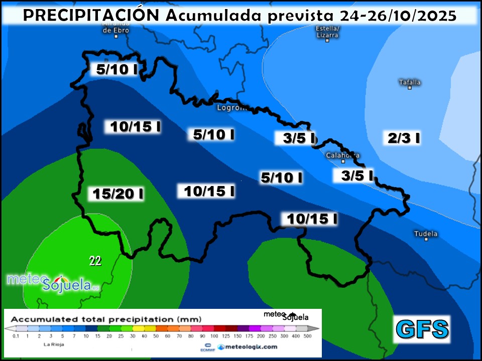 Precipitación Acumulada según GFS. Meteosojuela La Rioja