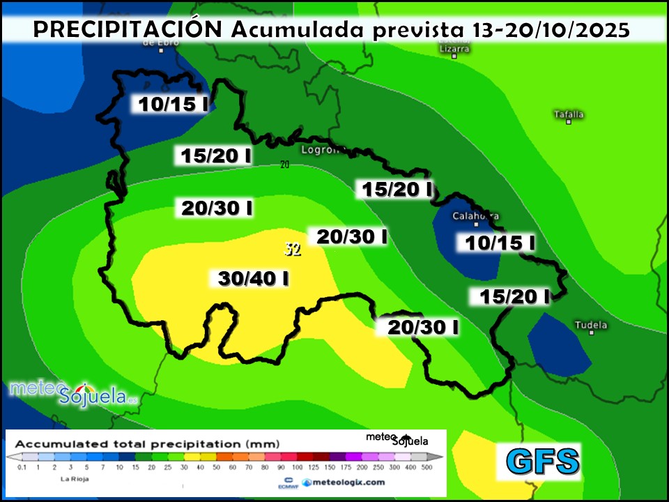 Precipitación Acumulada según GFS. Meteosojuela La Rioja