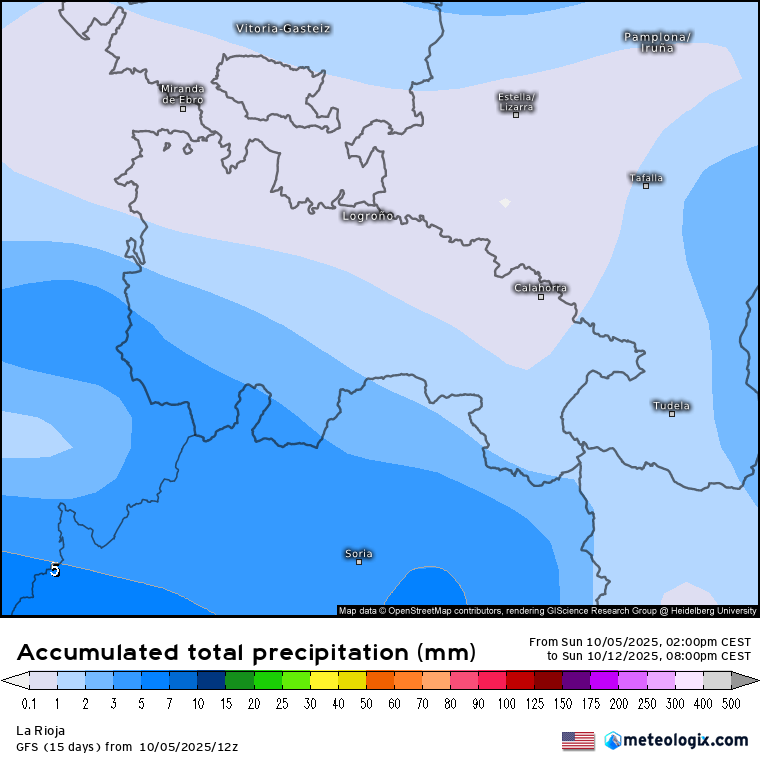 Precipitación Acumulada según GFS. Meteosojuela La Rioja