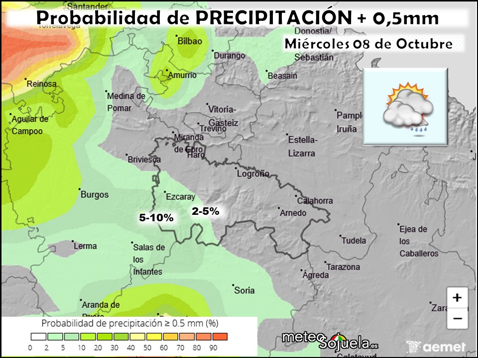 Probabilidad de Precipitación según AEMET. Meteosojuela La Rioja
