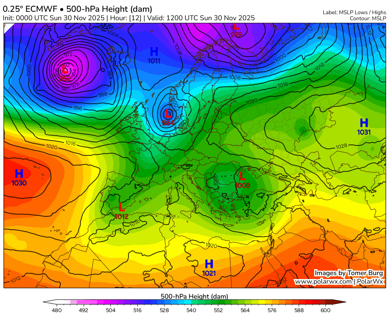 Animación Masas de aire 500hPa y MSLP. ECMWF Meteosojuela