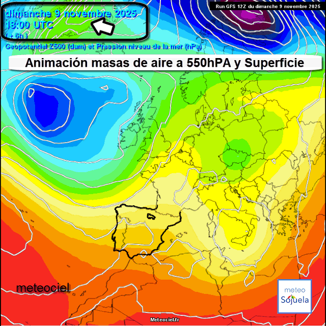 Animación Masas de aire 500hPa y Superficie. Meteosojuela