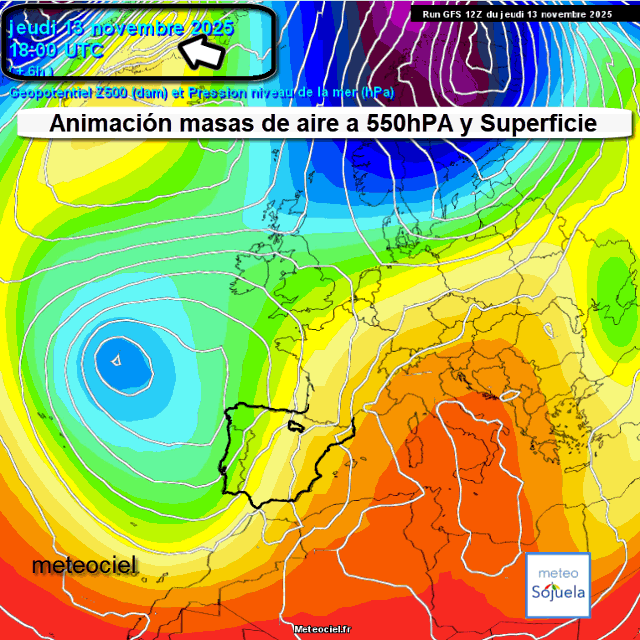 Animación Masas de aire 500hPa y Superficie. Meteosojuela