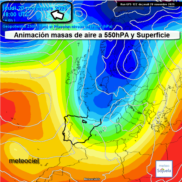 Animación Masas de aire 500hPa y Superficie. Meteosojuela