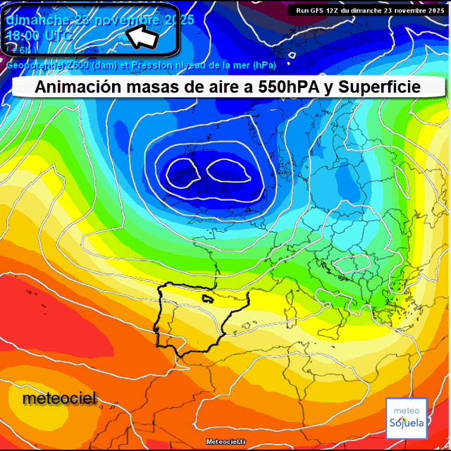 Animación Masas de aire 500hPa y Superficie. Meteosojuela