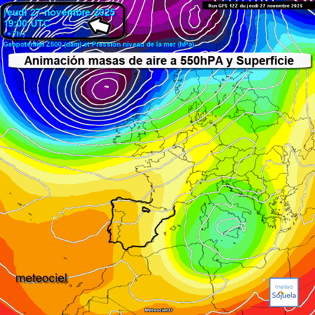 Animación Masas de aire 500hPa y Superficie. Meteosojuela