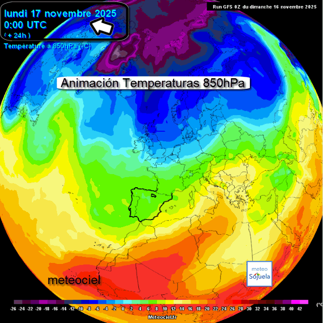 Animación Masas de aire 850hPa y Superficie. Meteosojuela