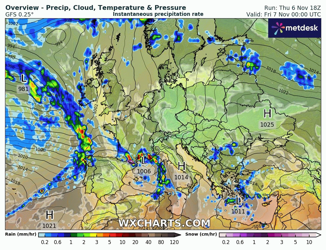 Animación Modelos de Centros de presión y borrascas GFS Europa. Meteosojuela La Rioja