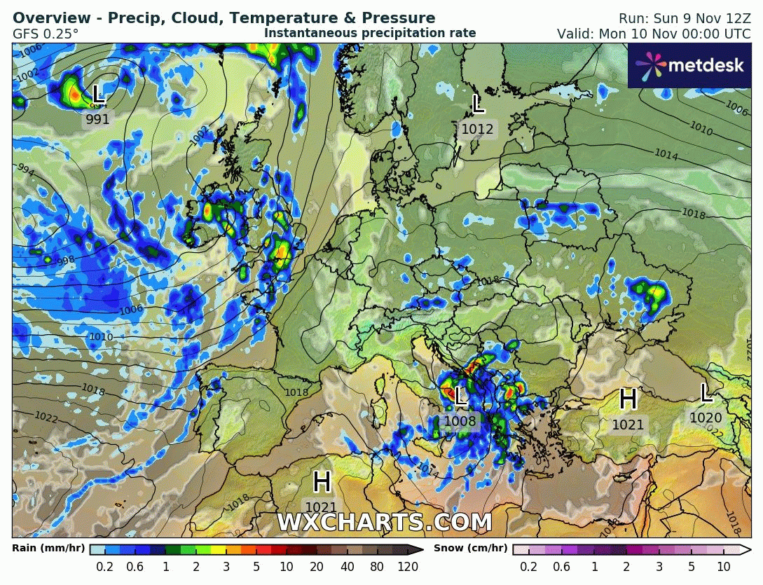 Animación Modelos de Centros de presión y borrascas GFS Europa. Meteosojuela La Rioja