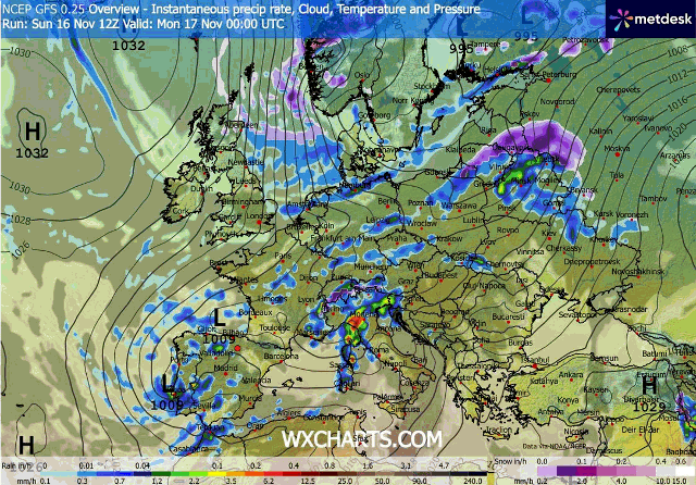 Animación Modelos de Centros de presión y borrascas GFS Europa. Meteosojuela La Rioja
