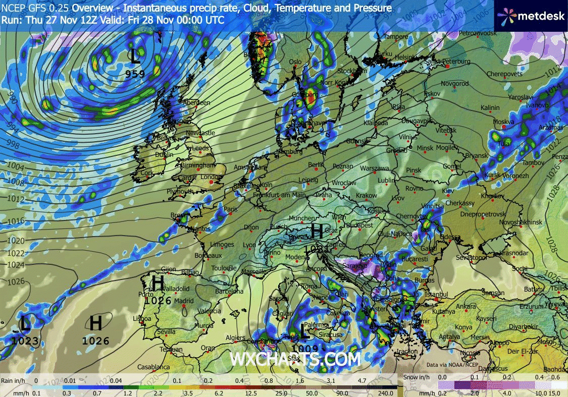 Animación Modelos de Centros de presión y borrascas GFS Europa. Meteosojuela La Rioja